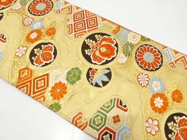 JAPANESE KIMONO / ANTIQUE FUKURO OBI / SILK / WOVEN MIST & PAULOWNIA & KIKU & CLASSICAL PATTERN